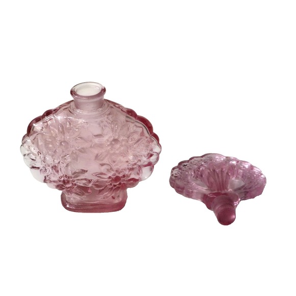 Vintage FENTON Art Glass Perfume Bottle Amethyst Purple Stopper Flowers Floral - Picture 4 of 6